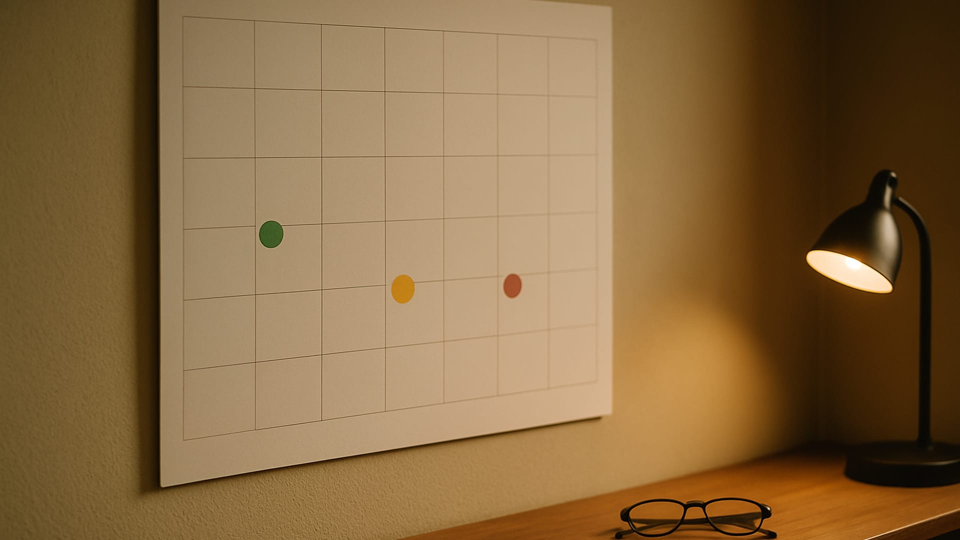 A wall calendar with security priorities marked at 30, 60, and 90 days