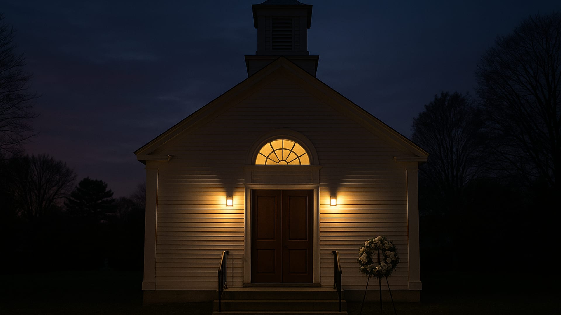A church sanctuary at morning light, empty pews and a warm interior